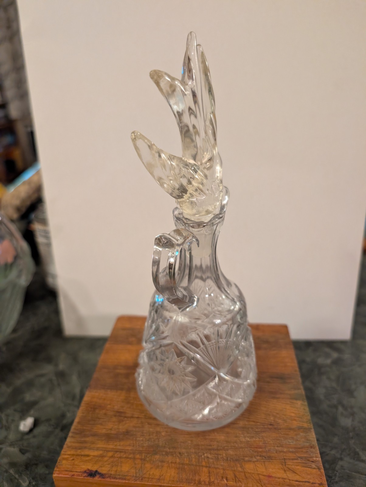 Antique ABP American Brilliant Cut crystal cruet crystal bird stopper. AVC