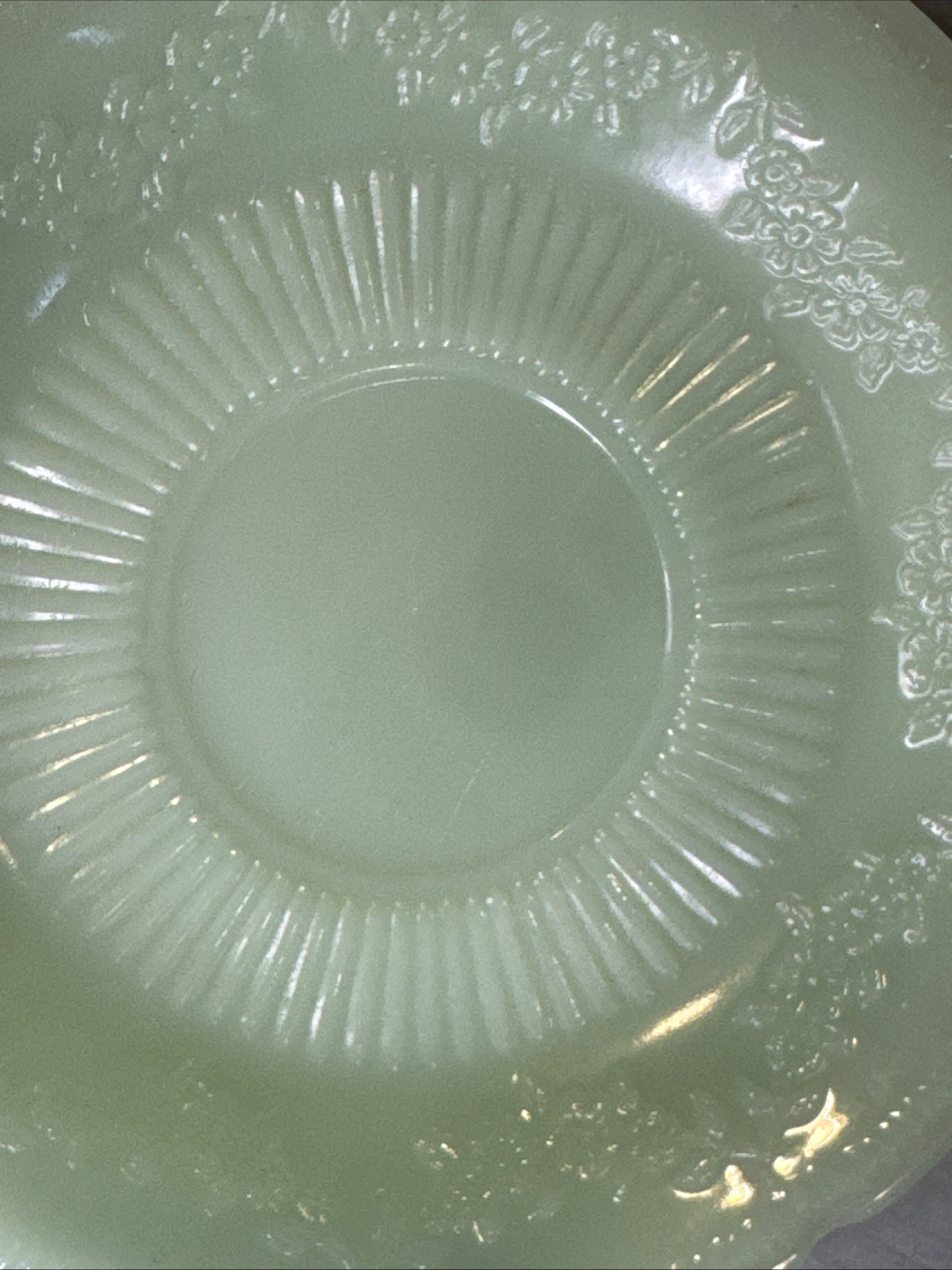Vintage Fire King Jadeite Alice 6” Saucer Floral Scalloped Edge OVEN GLASS