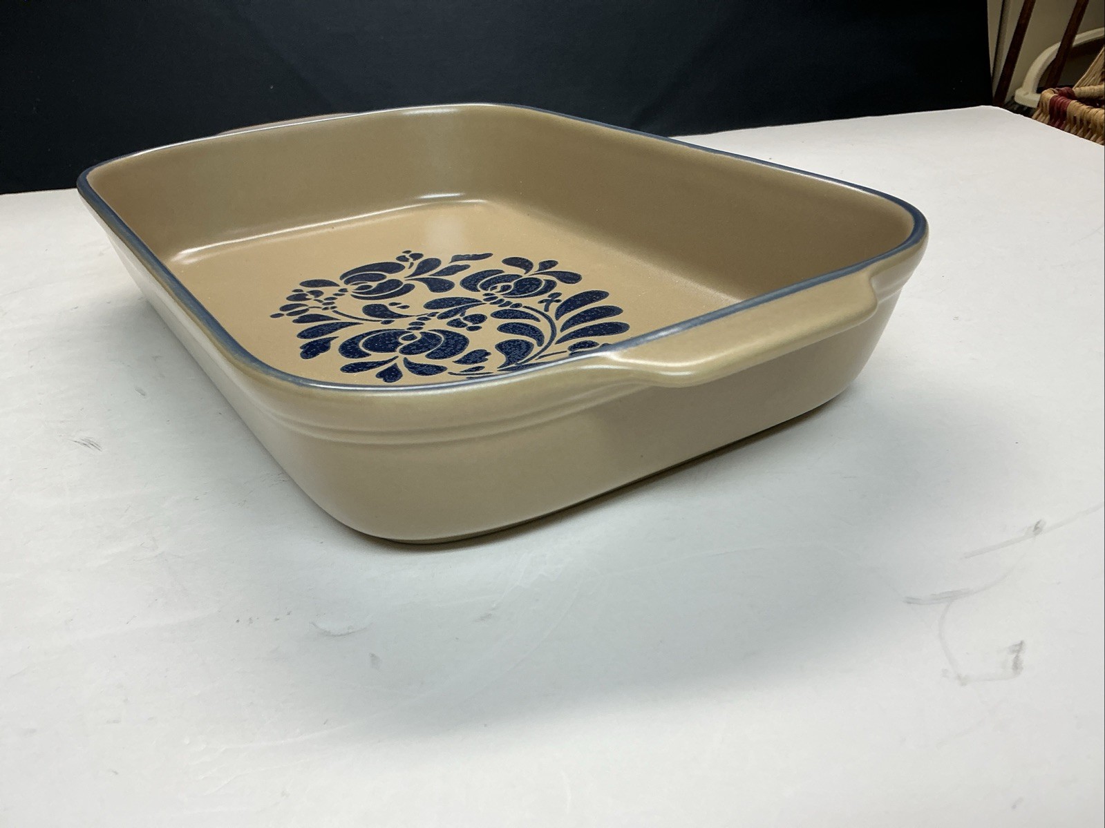 Vintage Pfaltzgraff Blue Folk Art 2 Qt. Rectangular Baker 13”x 8”