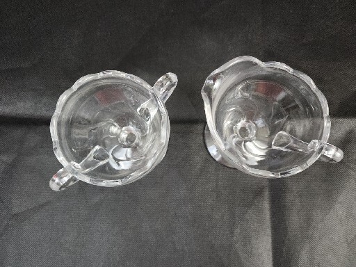 Footed Glass Creamer and Sugar Bowl Clear Glass with Scalloped Edge And Handles