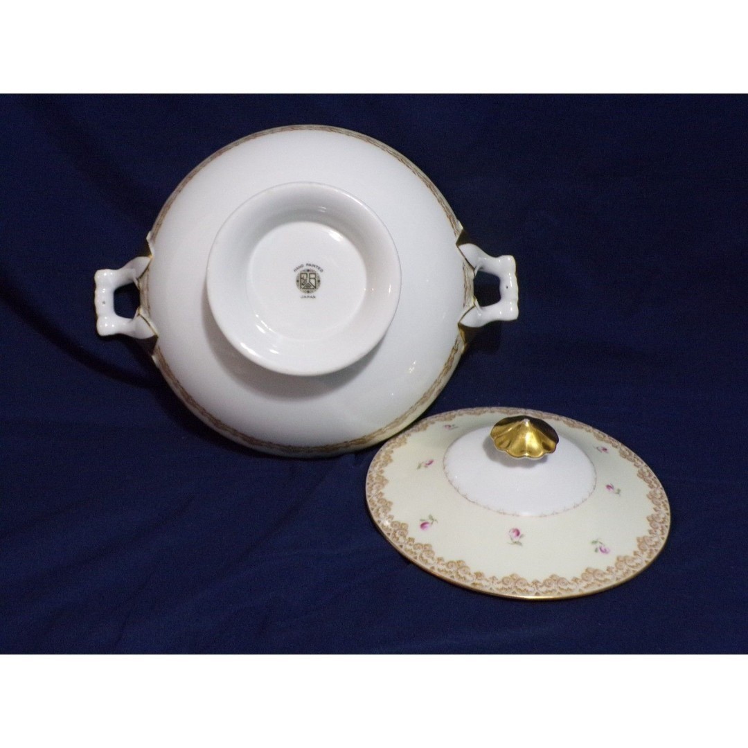 Meito China Set 1940s Gold Rimmed Floral design Hand Painted Casserole Dish &Lid