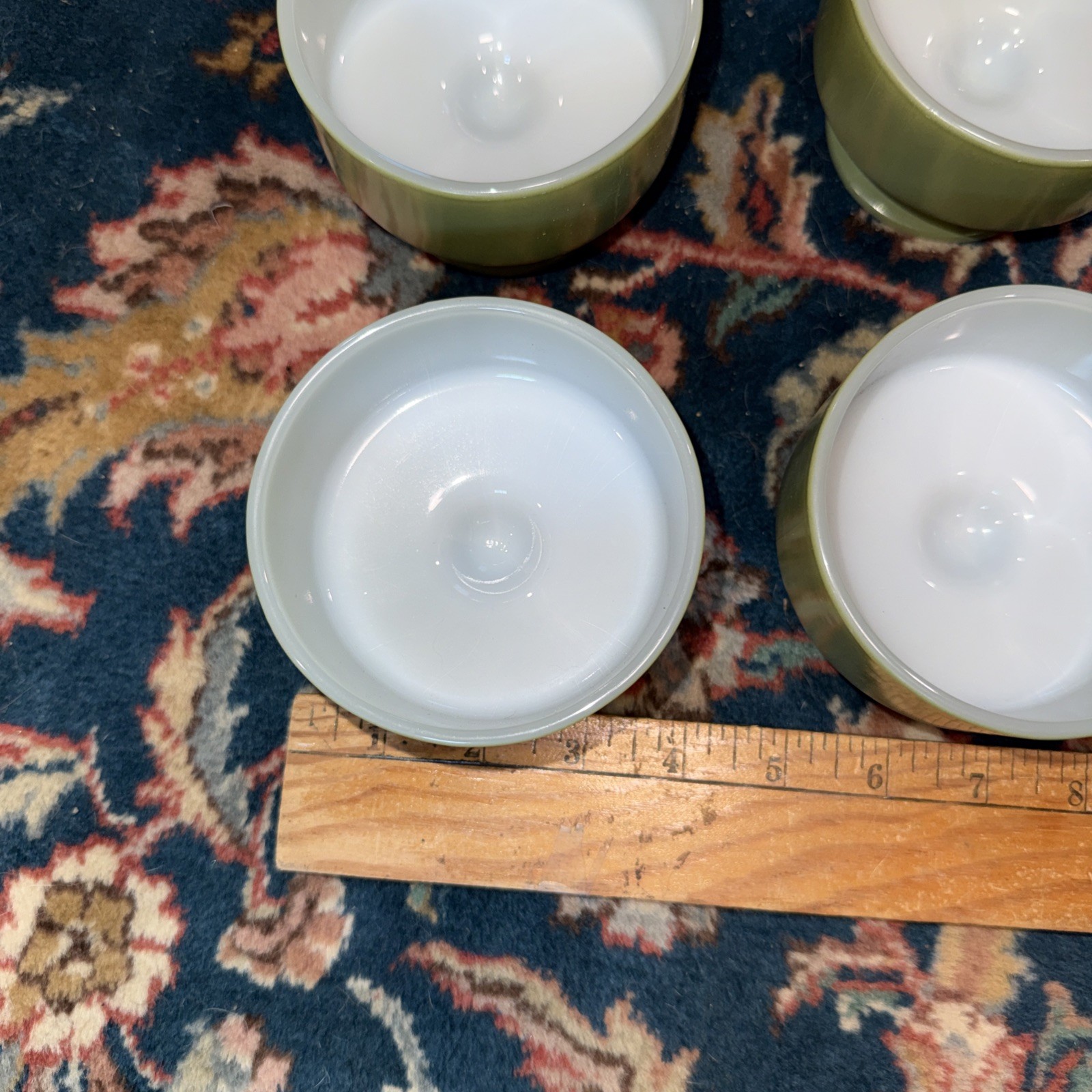 VTG MCM Federal Glass Style Footed Dessert Sherbet Cups Milk Glass Avocado Set 5