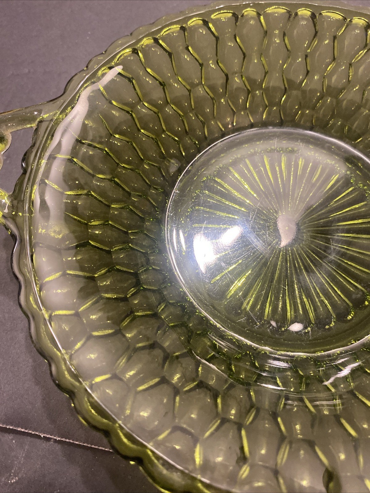 Trinket Candy Bowl Dish Plate Vtg Indiana Depression Glass Green Decor MB