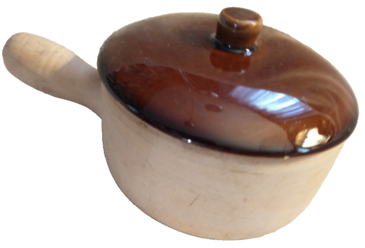 Vtg La Solana Solanaware Pottery Handled Brown Bean Bowl With Lid Casserole A45