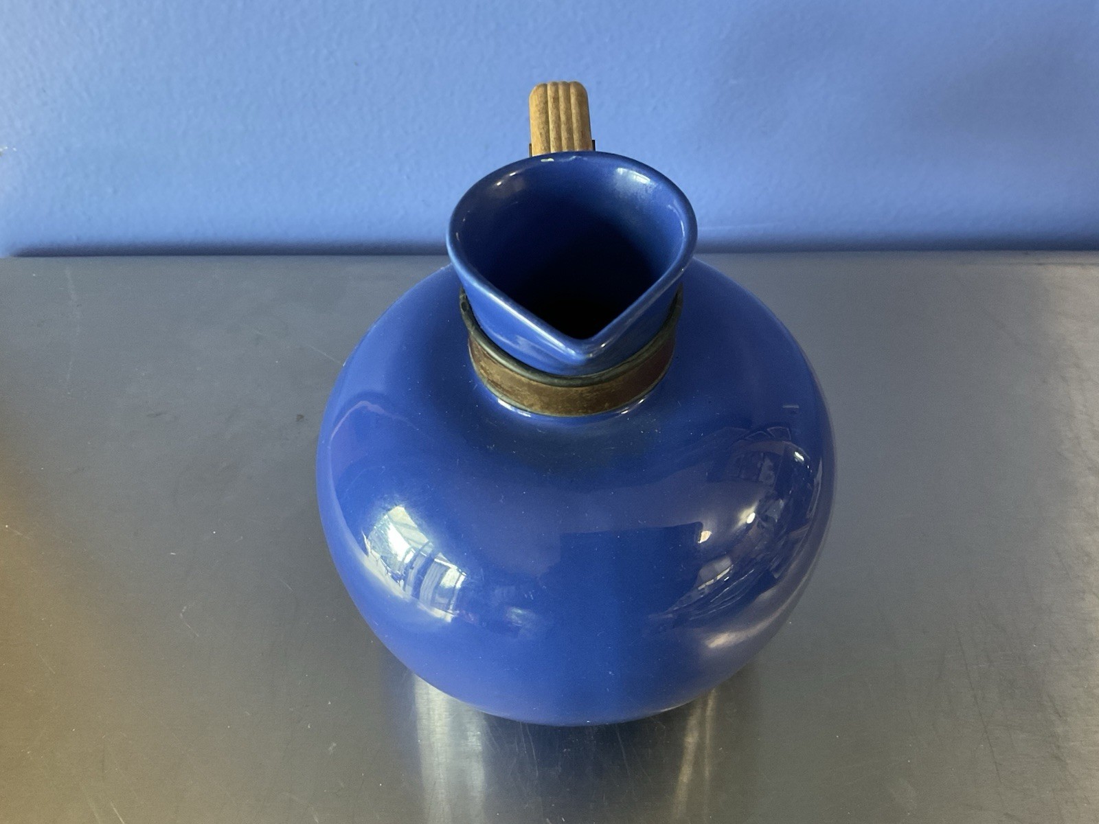 Vintage 1930s Hollydale Pottery California Cobalt Glaze Coffee Carafe Jug