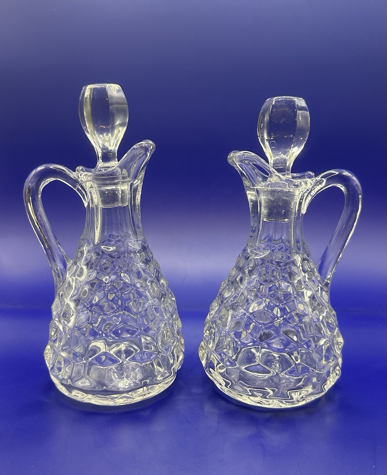 1 Set Of Fostoria American Clear 7 Piece Cloverleaf Condiment Set Used- Read-