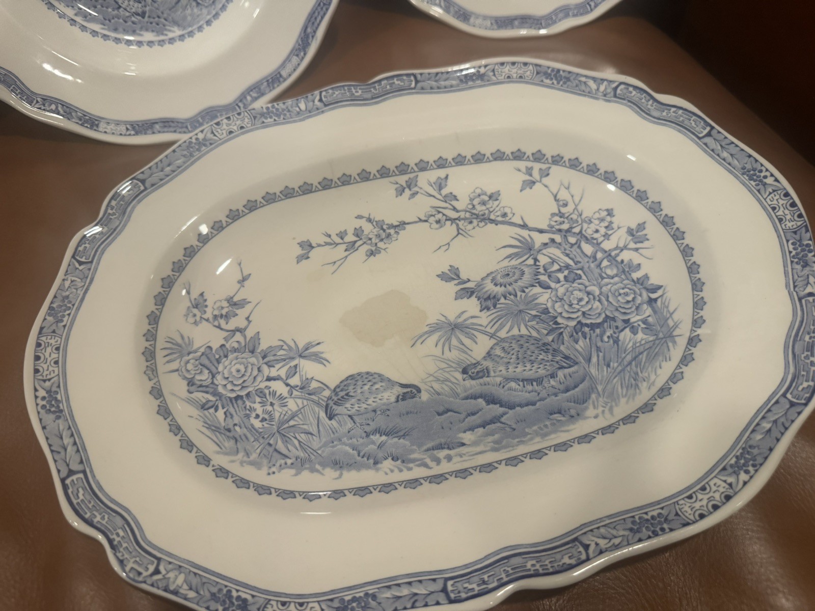 7 LOT Furnivals Blue Quail (4)Soup Bowls (2)Bread Plates (1) Platter oval