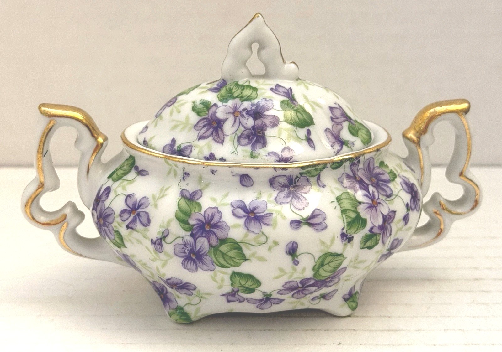 VTG Legion China Creamer And Lidded Sugar Bowl With Purple Floral Design