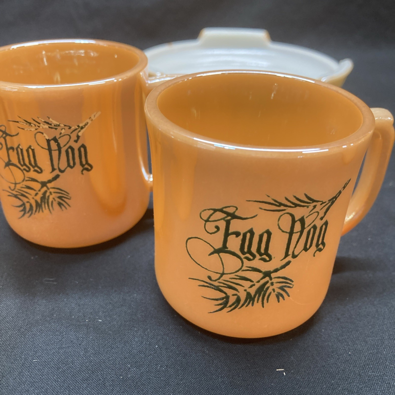 eggnog punch bowl set vintage Tom & Jerry Peach Luster Fire King W/stand 12 Cups
