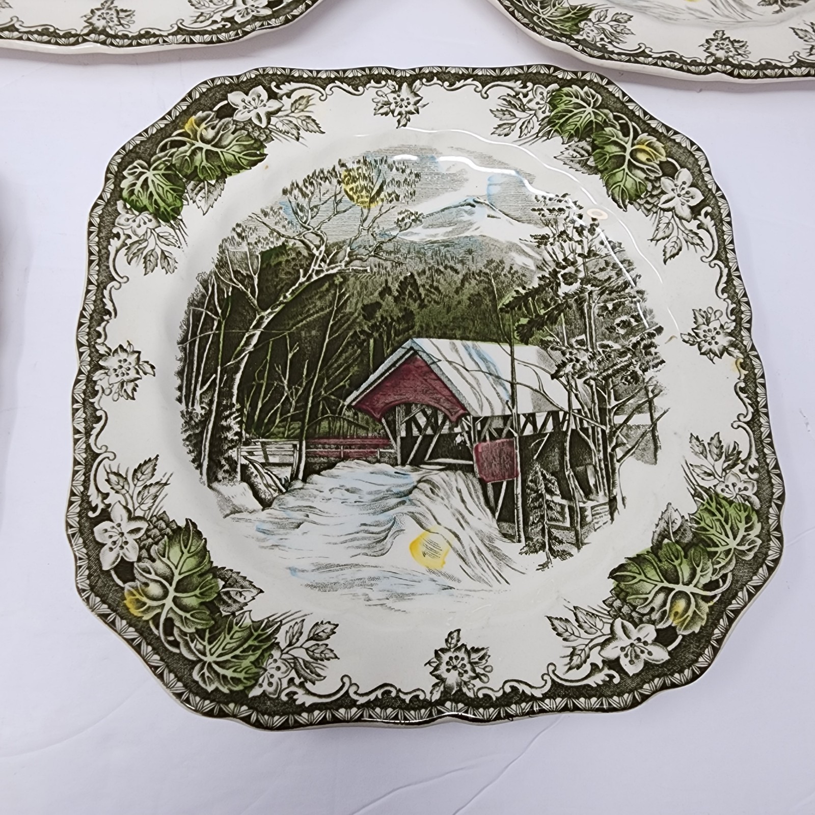 Friendly Village Johnson Brothers Covered Bridge Square Salad Dessert Plates Set