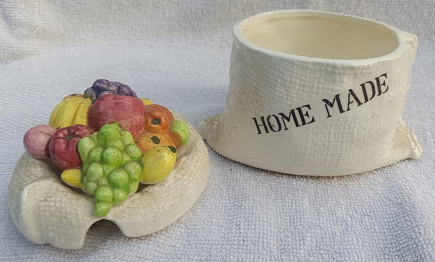 Vintage Lefton “Homemade” Lidded Jam Pot #3906 Ceramic Fruit Jar No Spoon