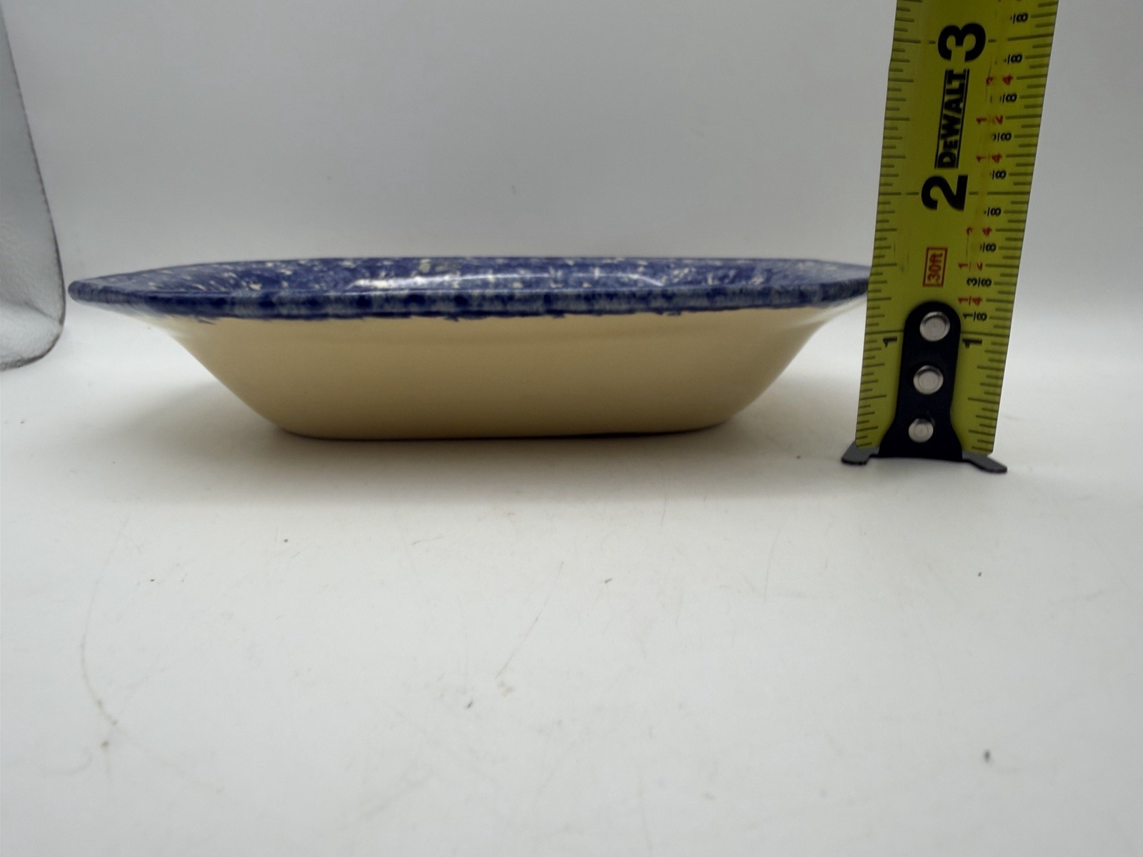Molly Dallas Blue Spongeware Cow Octagon Serving Bowl Folk Art Pottery Signed