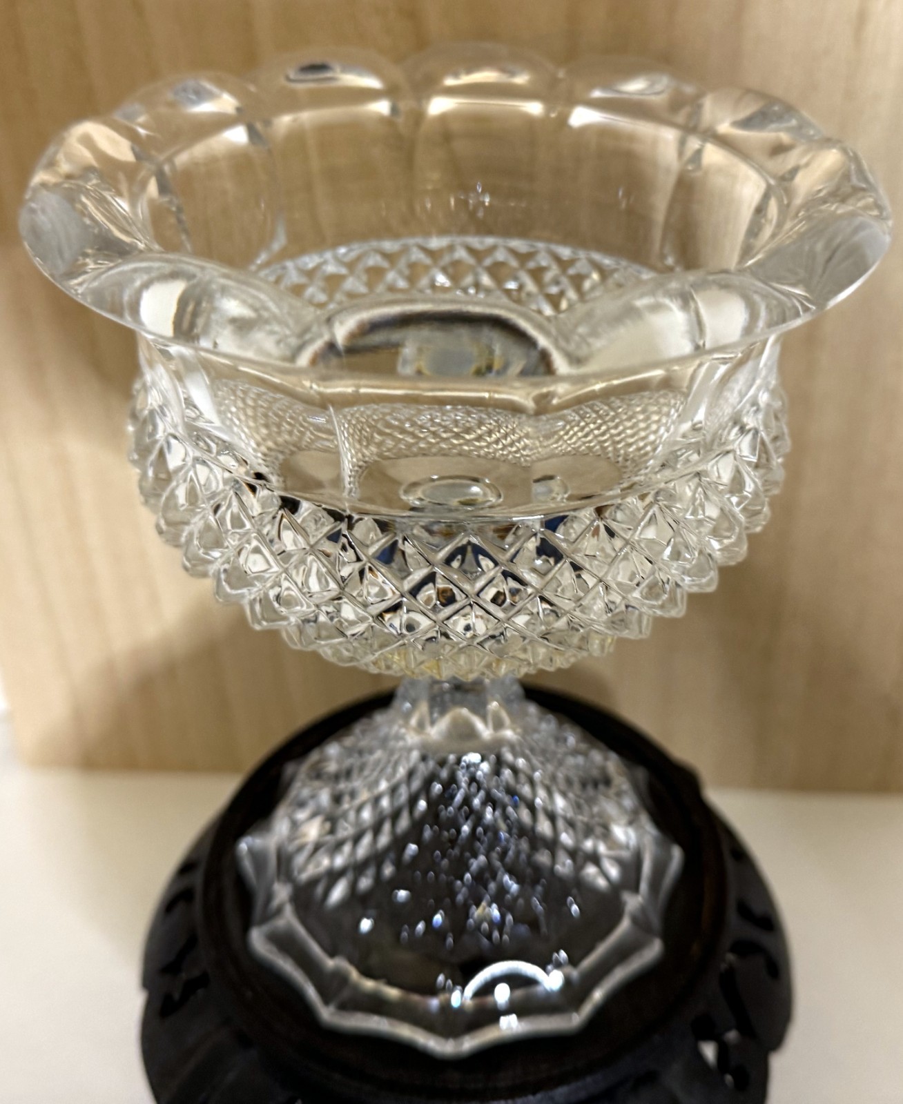 Anchor Hocking Wexford Diamond Pattern Heavy Glass Pedestal Compote Vintage