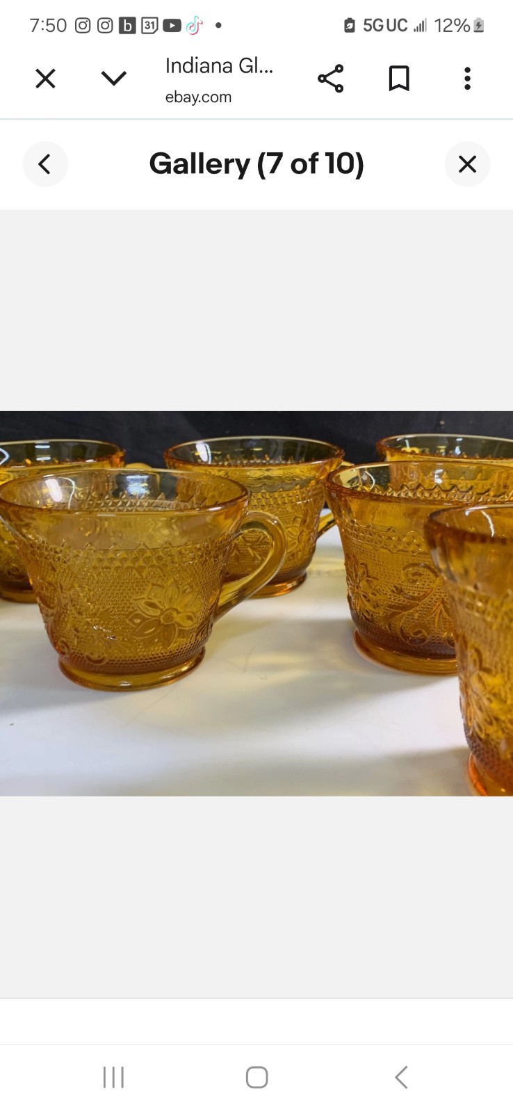 Indiana Glass Co.~ Tiara ~ Amber ~ Punch Bowl Cups Glasses ~ Set Of 12