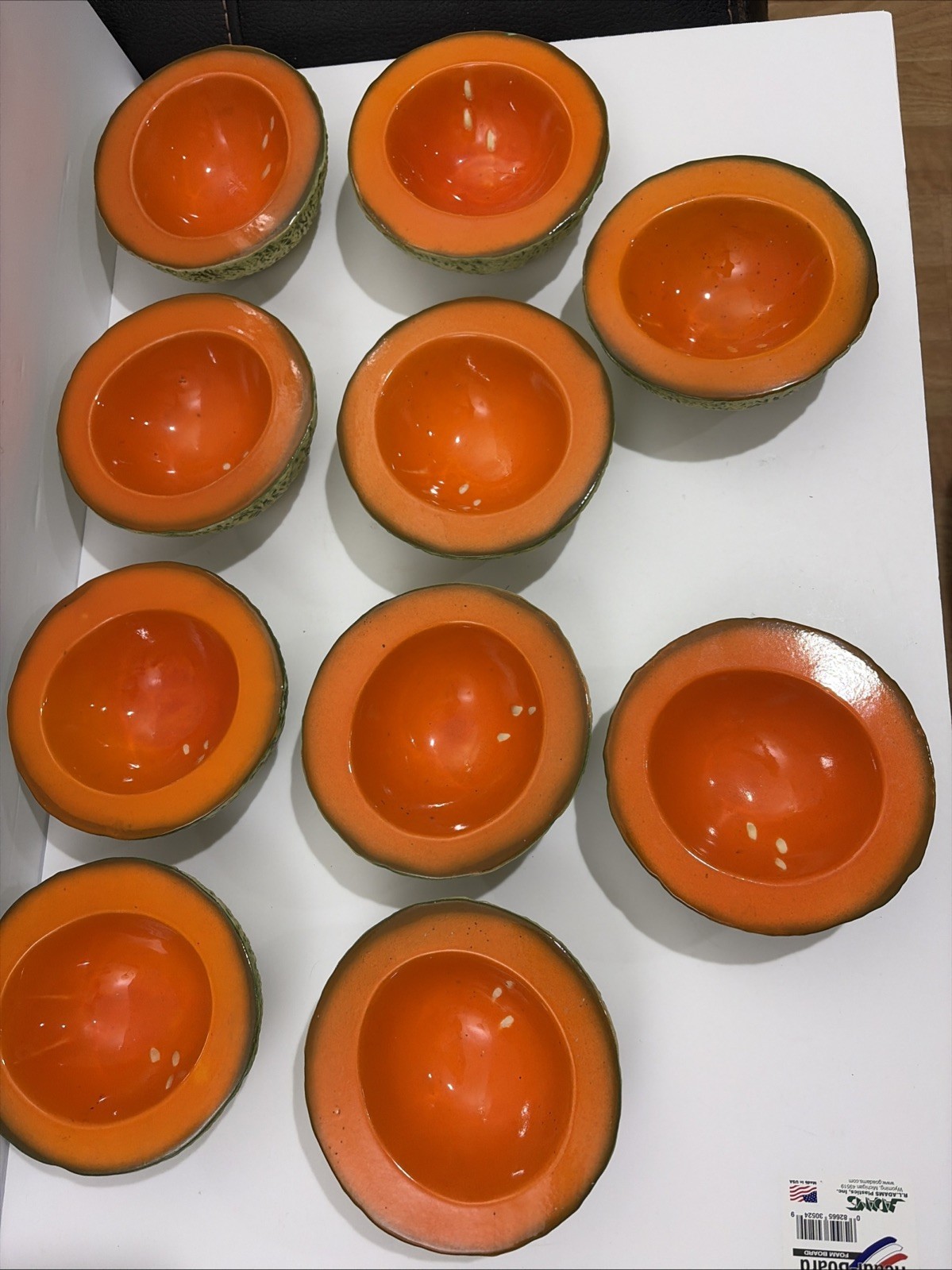 Italian Pottery Ed Langbein Original Set Of 2 Cantaloupe Melon Bowls MCM VTG
