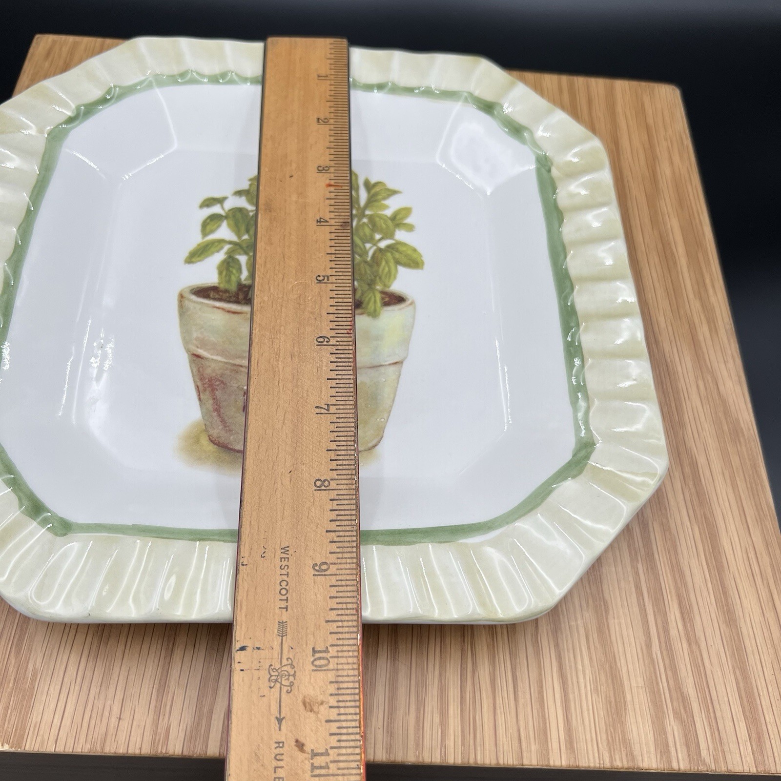 Vintage Ceramica Due Torri Mint Herb Plate Square 9” Italy Set of 2
