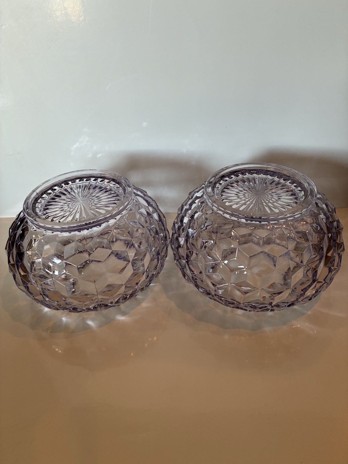 Antique/Vintage Fostoria American Glass Rose Bowl Centerpiece Cube Pattern Set 2