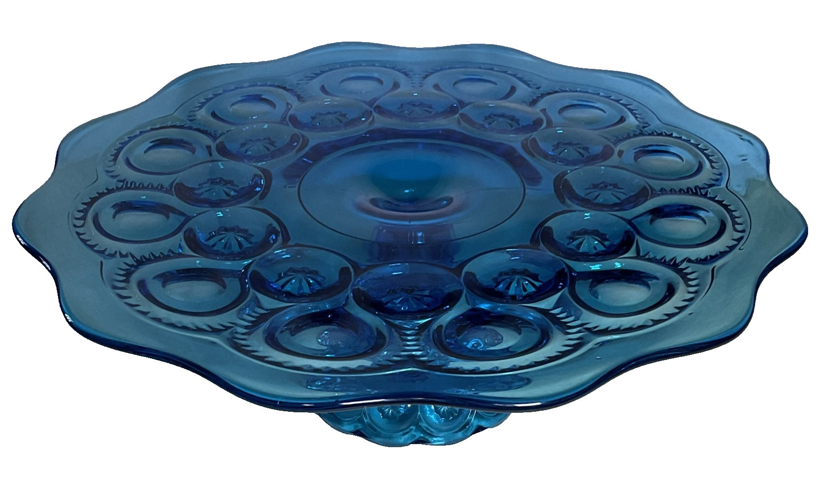 Vintage LE Smith Blue Moon and Stars Pedestal Cake Stand 11″ Diameter Surface