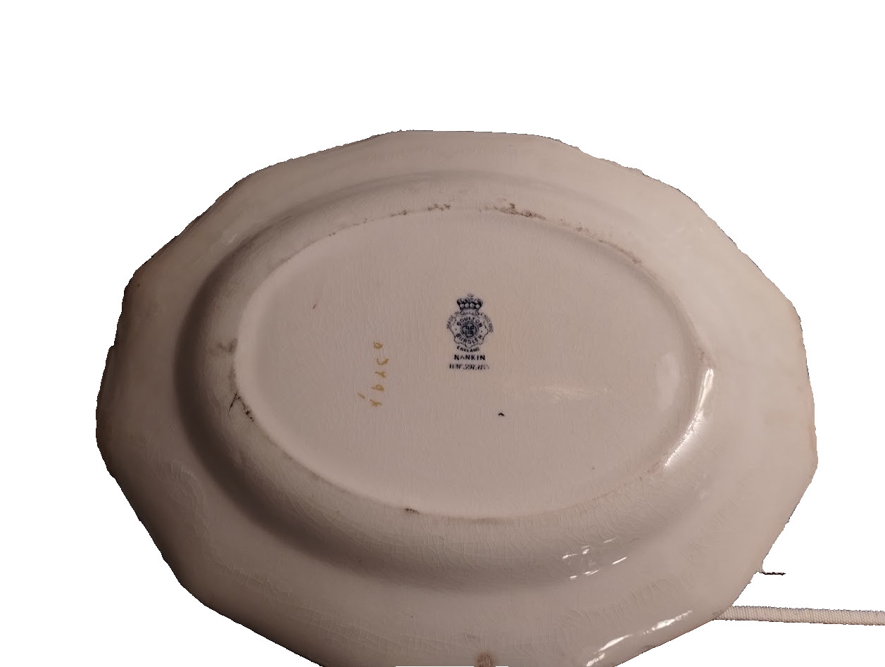 Antique Royal Doulton Burslem Nankin Oval Plate Floral/Sacred Scrolls 11.5x 9.25