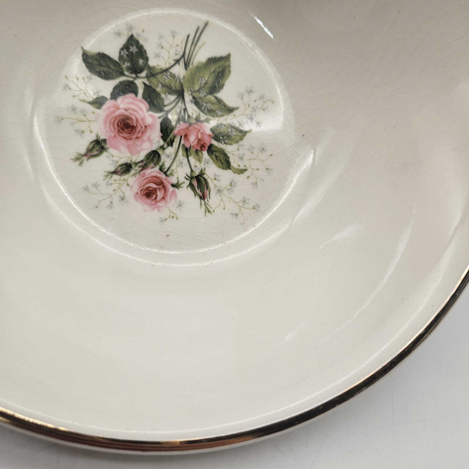 Vintage Mid Century Fairbanks Alpine Rose Serving Bowl Pink Floral 8 1/8 Inches