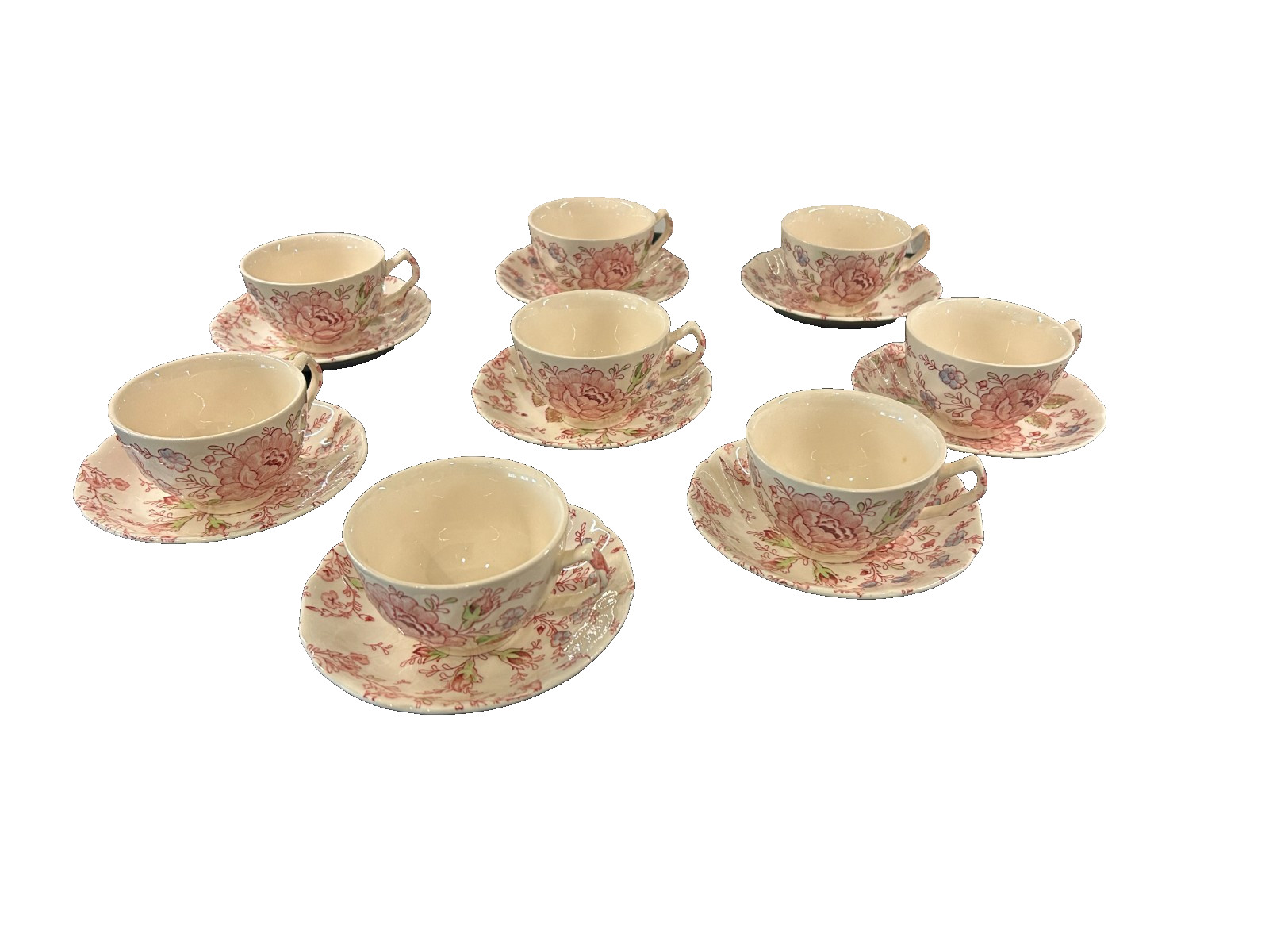 Johnson Bros Rose Chintz Tea Cup & Saucer Sets (8) Floral Chintz England