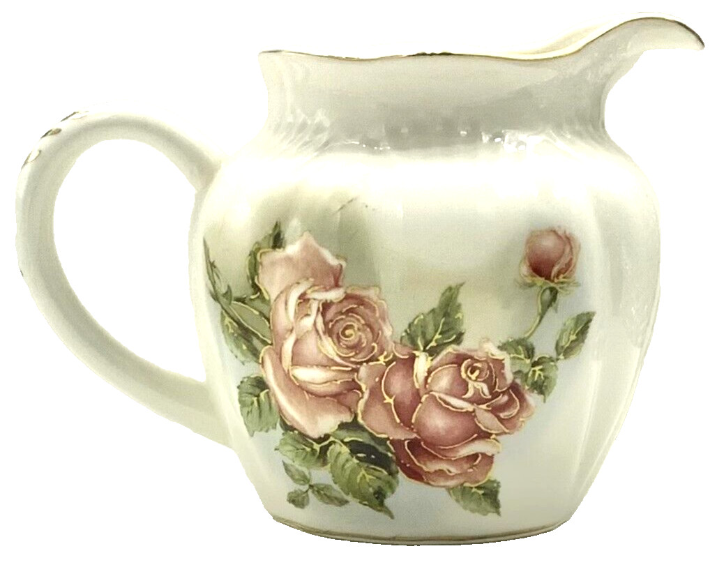 Peppertree Teaware Creamer Fine Porcelain Off-White with Pink Flowers Gold Trim