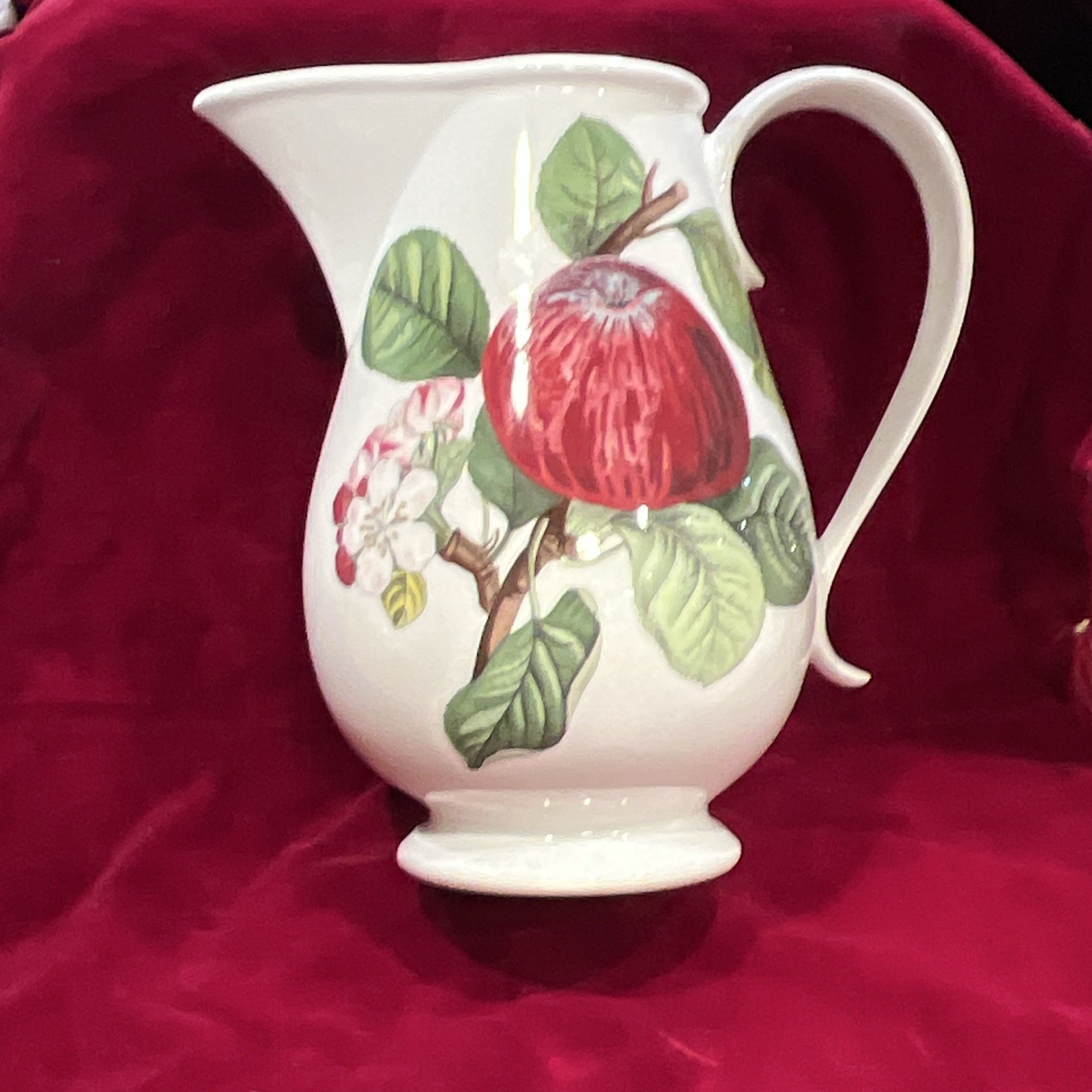 Portmeirion Pomona Fruit Pattern Ceramic Pitcher Jug, White Red Green Glossy