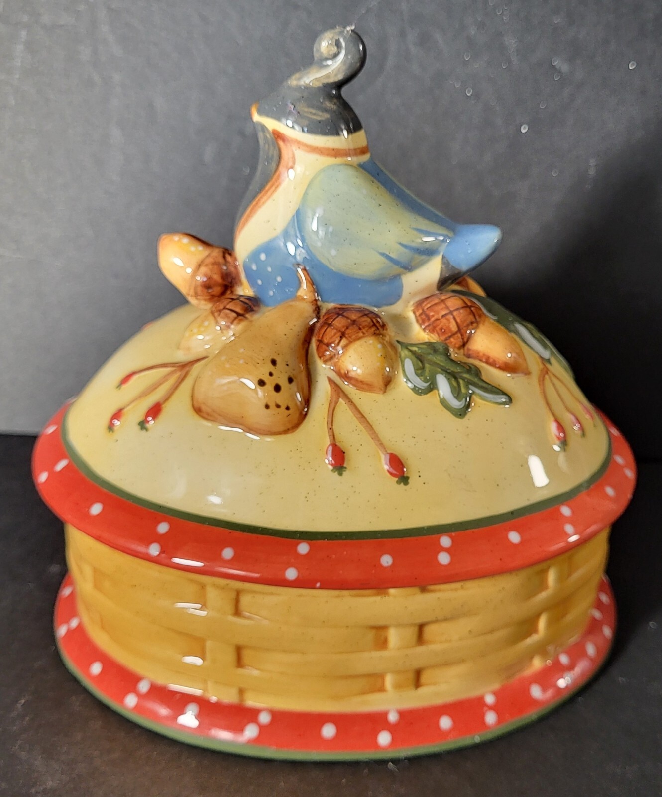 Quail Topped Covered Dish Small By D. Calla Hand Painted 6 Inches Long