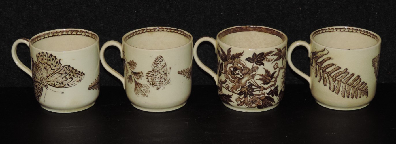 ANTIQUE WEDGWOOD BROWN TRANSFER AESTHETIC BOTANICAL DEMITASSE CUPS & SAUCERS