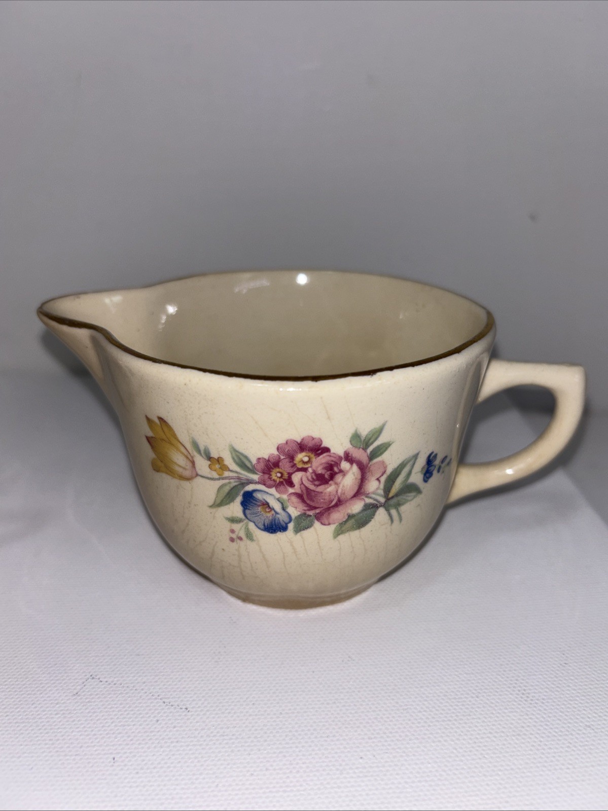 Scio Pottery “Hazel” Floral Pattern Sugar Bowl And Creamer Well Loved Condition