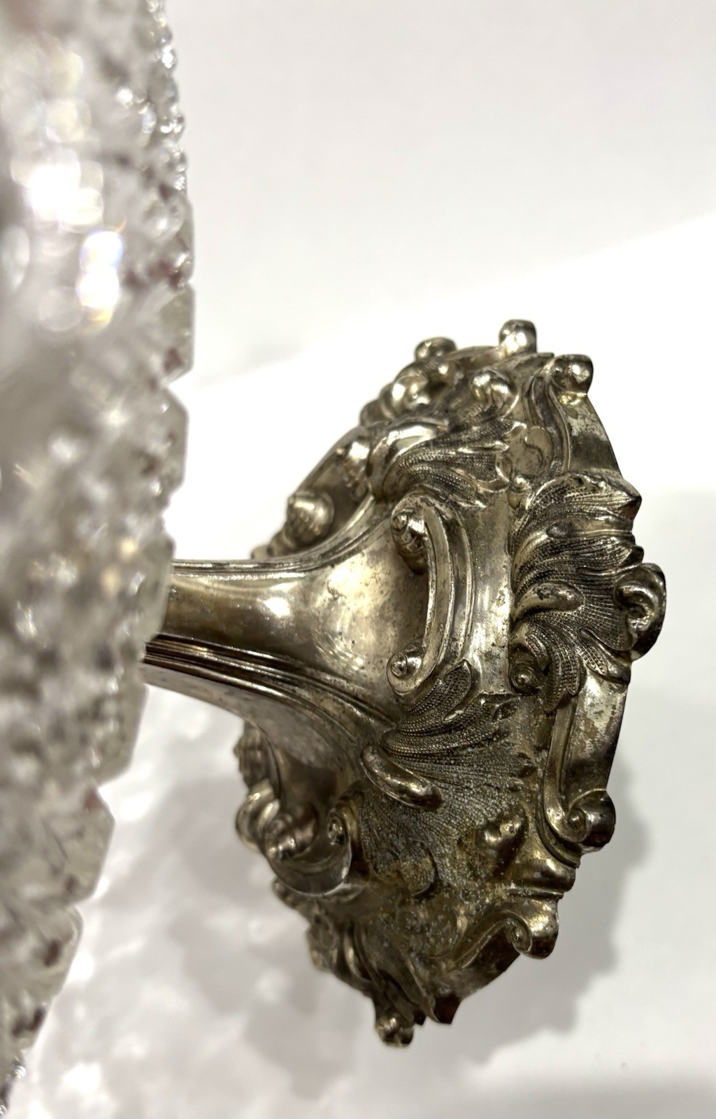 Vintage Bell Mark Silverplate Pressed Glass Pedestal Centerpiece Tidbit Dish