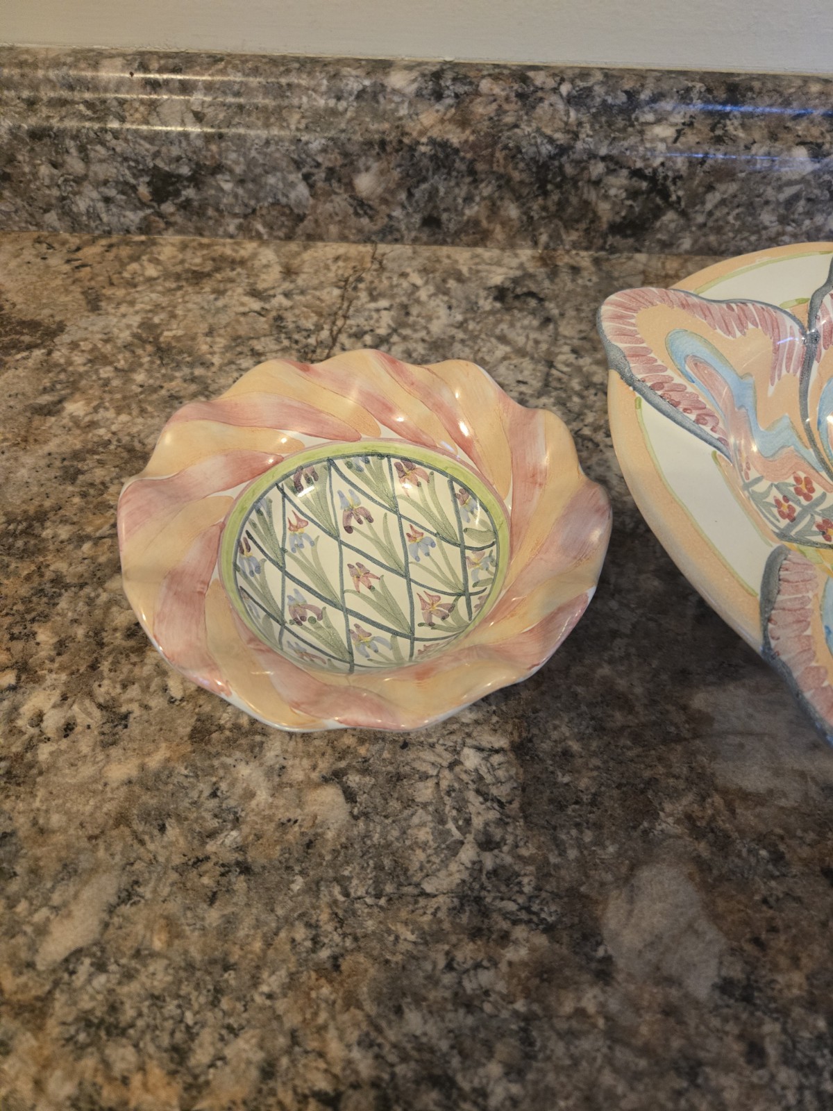 2 HTF Mackenzie Childs Ceramic 8.5″ Butterfly Bowl Retired Plus Iris Bowl