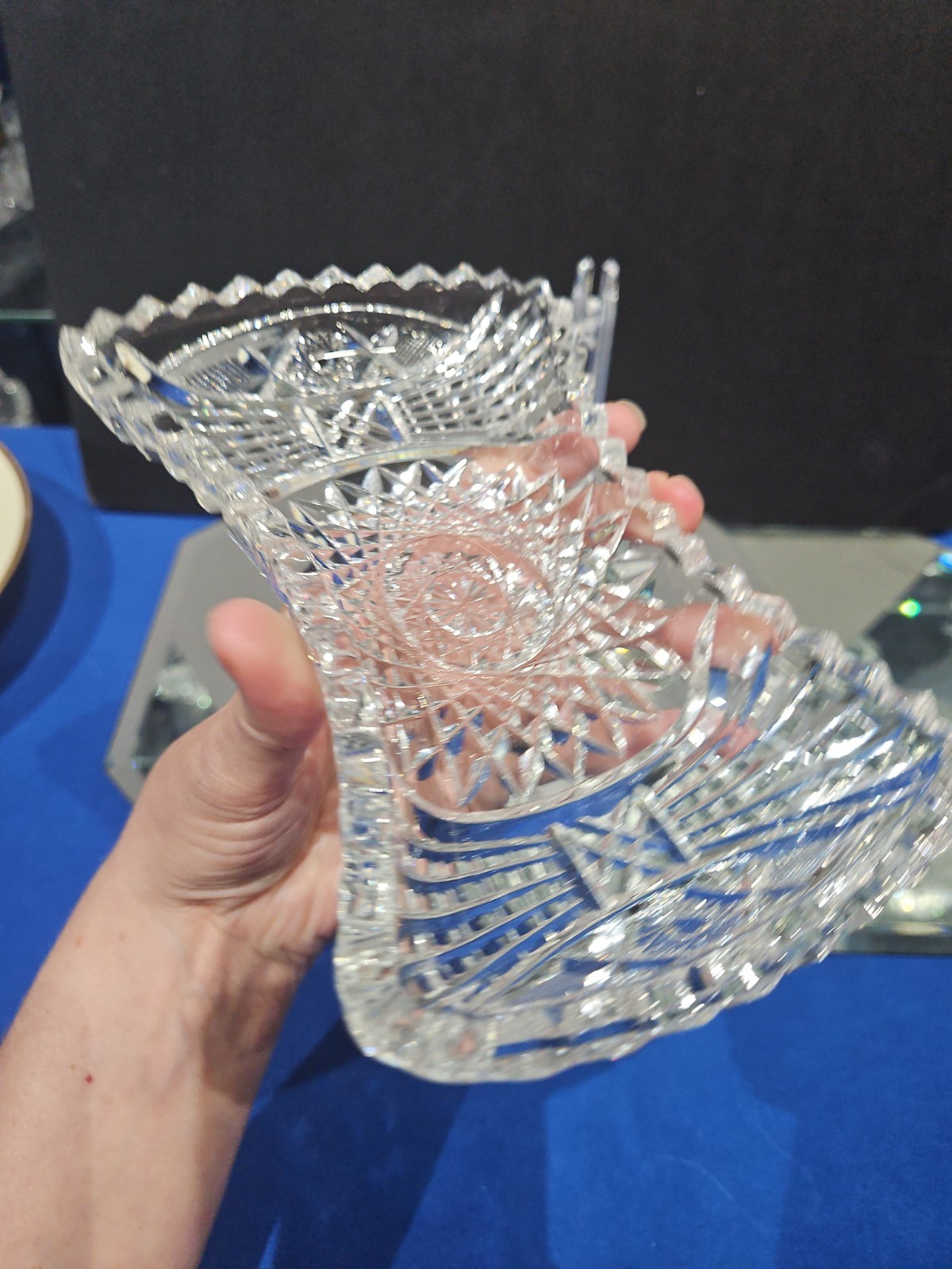 unusual Bonbon Bowl American Brilliant period Cut Glass Crystal Bow tie shape