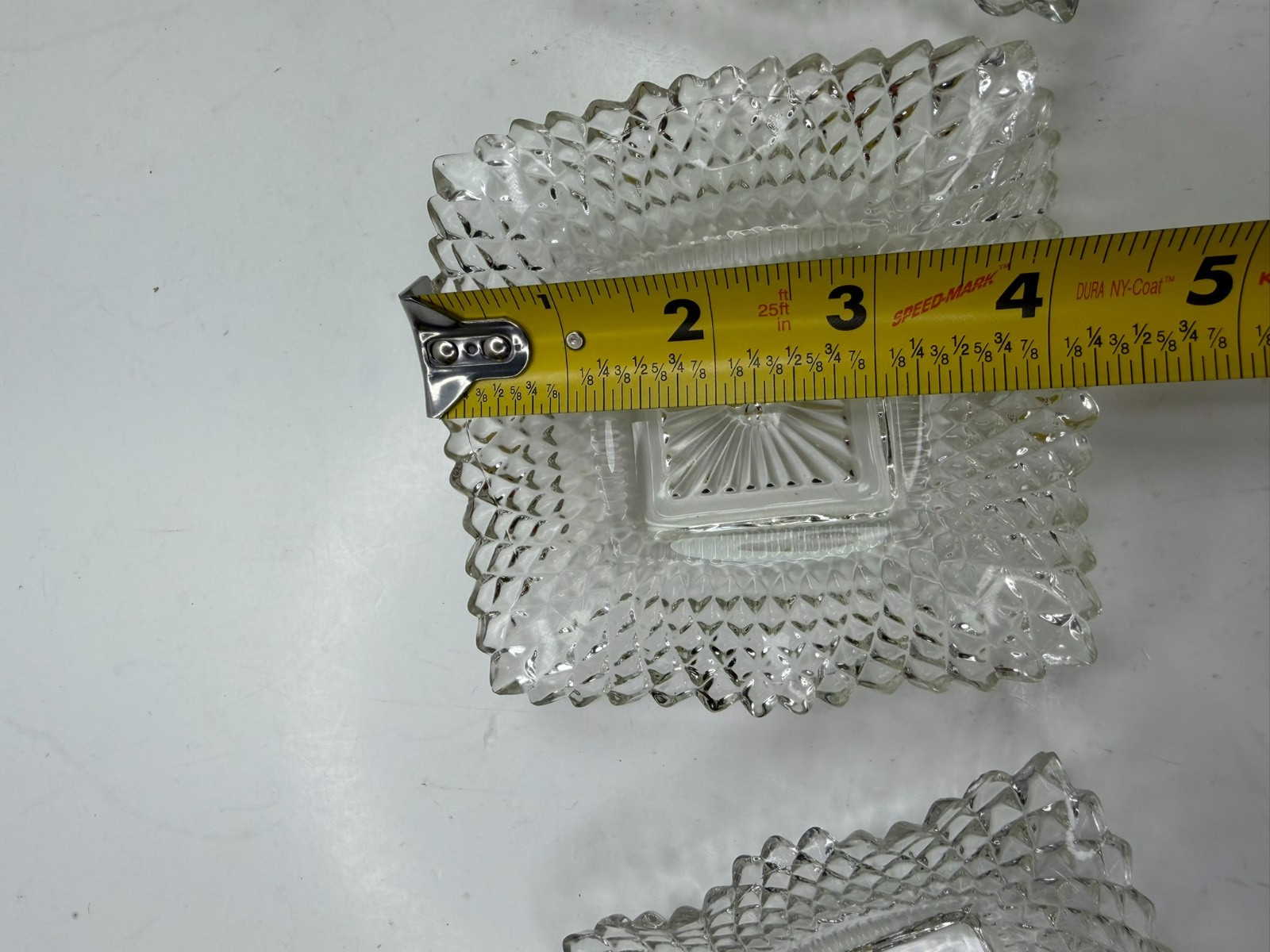 Set of 3, Vtg Indiana Glass 4″ Square Candy Dish Bowls Diamond Cut Ruffled Edge