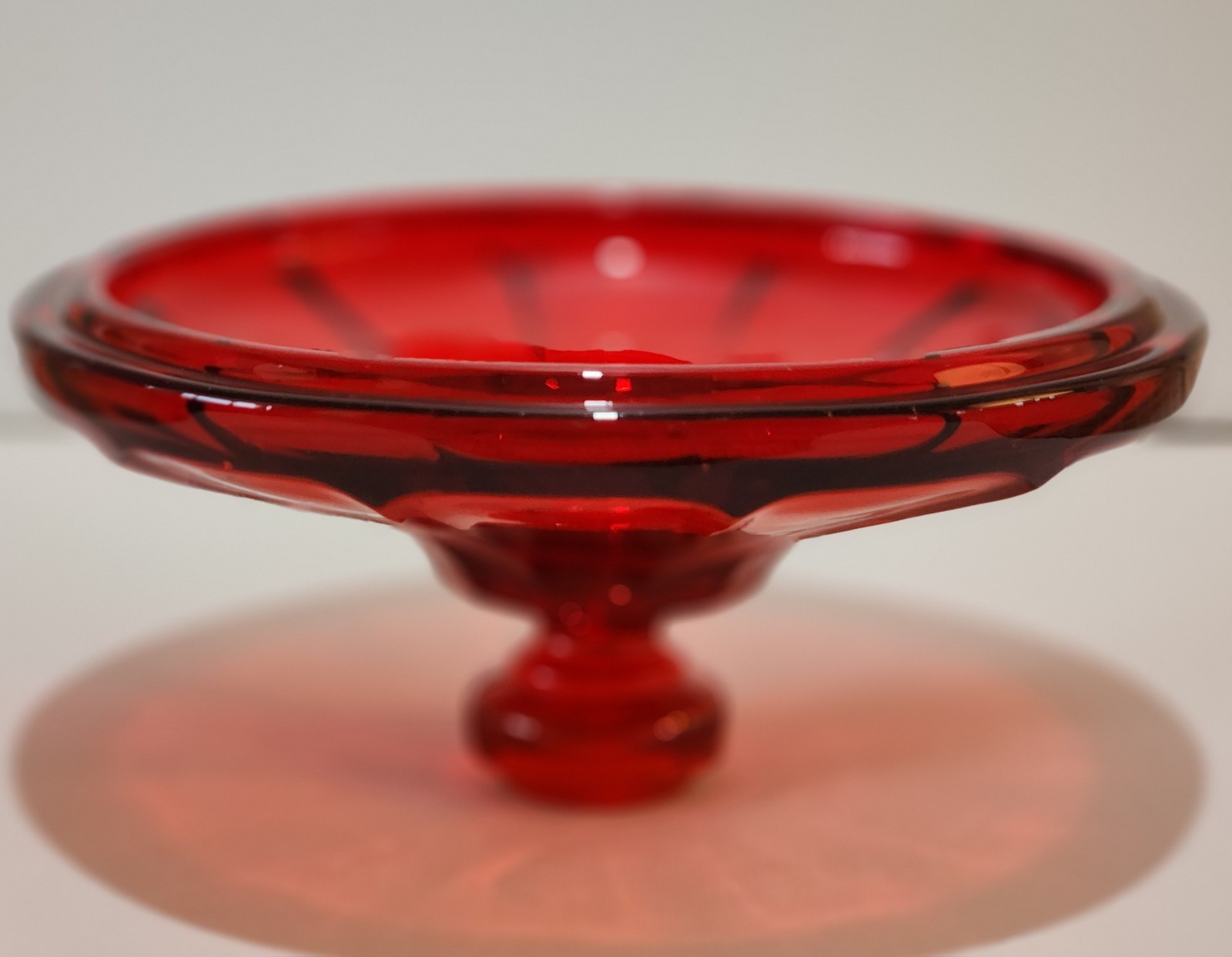 Vtg.Fostoria Coin Glass Ruby Red Covered Candy Dish w/Liberty Emblems 6.5Wx4.25H