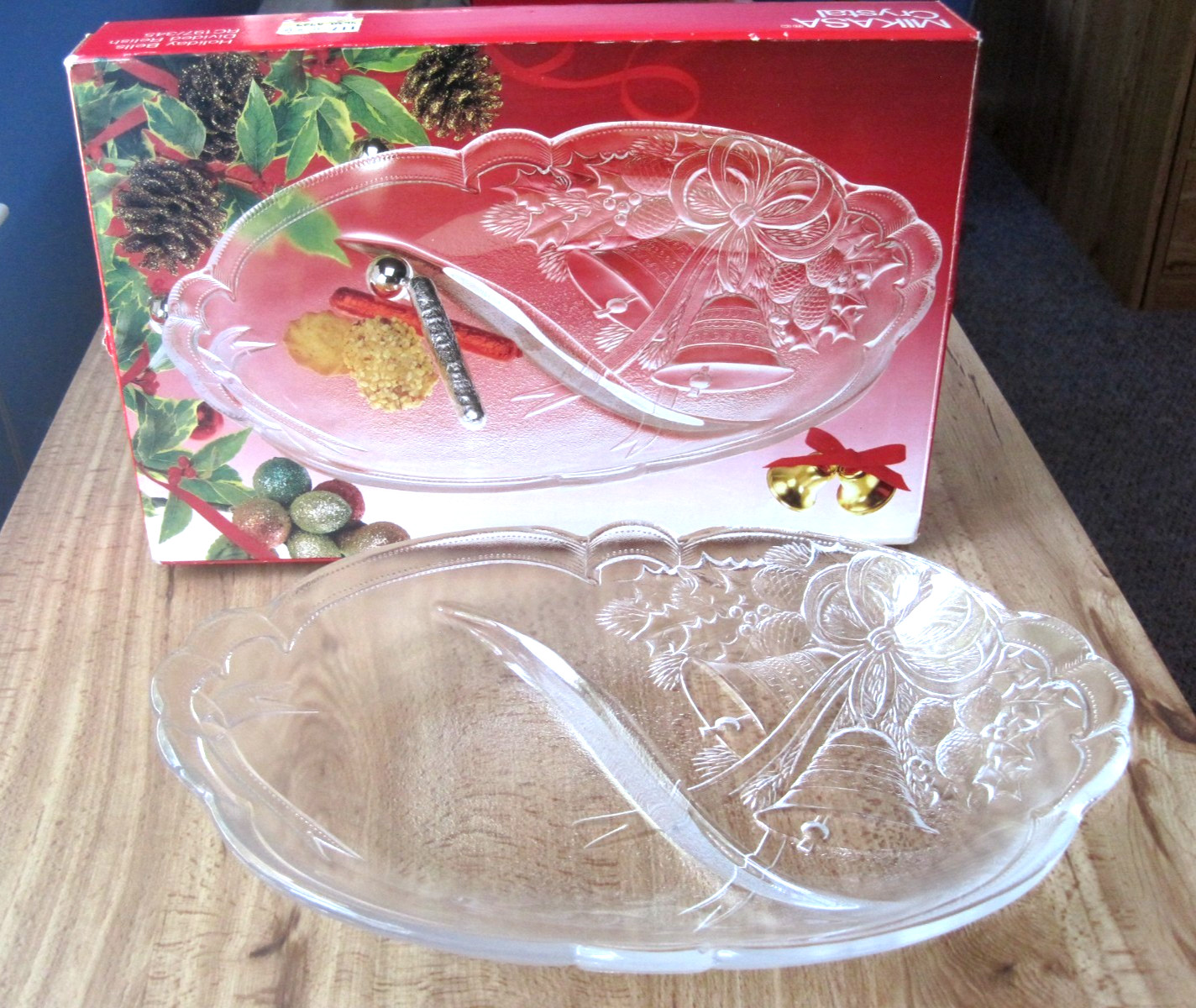 Vintage Mikasa Crystal Holiday Bells Divided Dish 10.25″ – NEW in Box