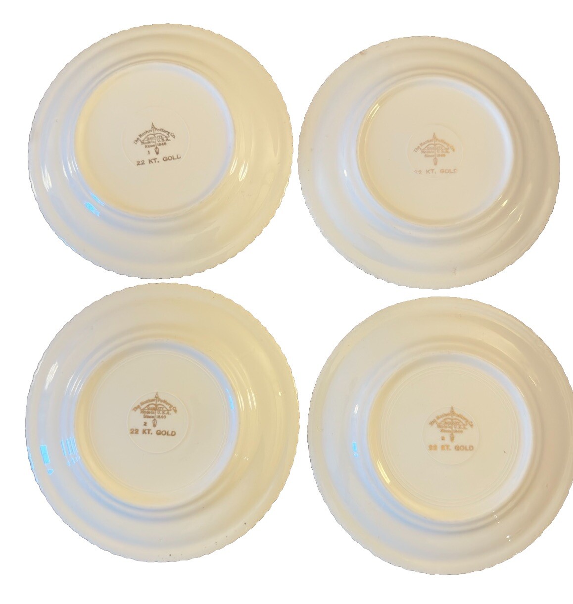 Harker Pottery Company “Courting Couple” 22k gold trim, Set Of 4 Dessert Plates
