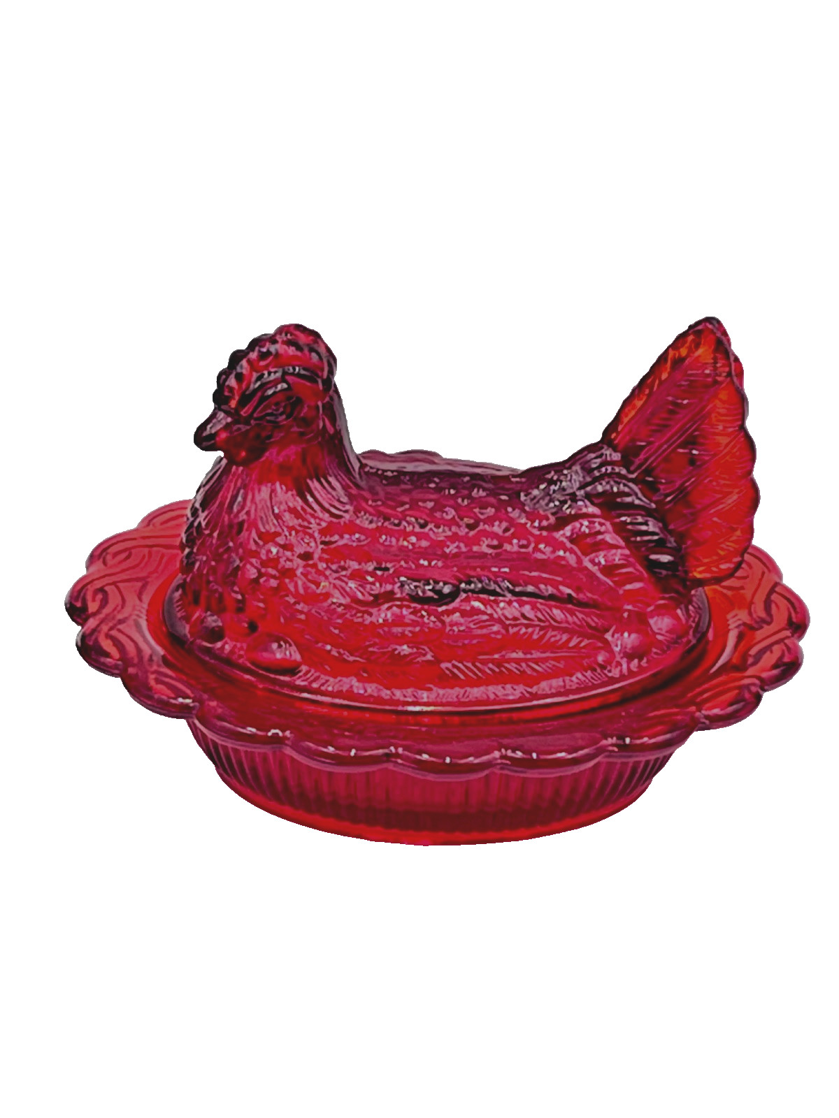 Mosser RED Hen on Nest 6 1/2″ Glass Covered Dish Marked Mosser FREE SHIPPING