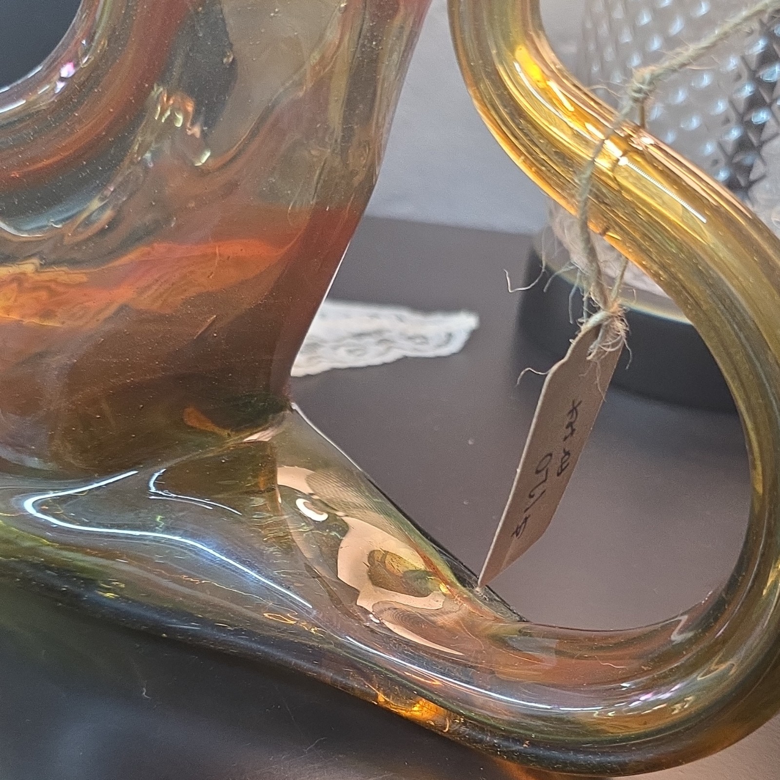 Vintage 1960’s Murano Marigold Swirl Cornucopia Swan Carnival Glass Bowl USA