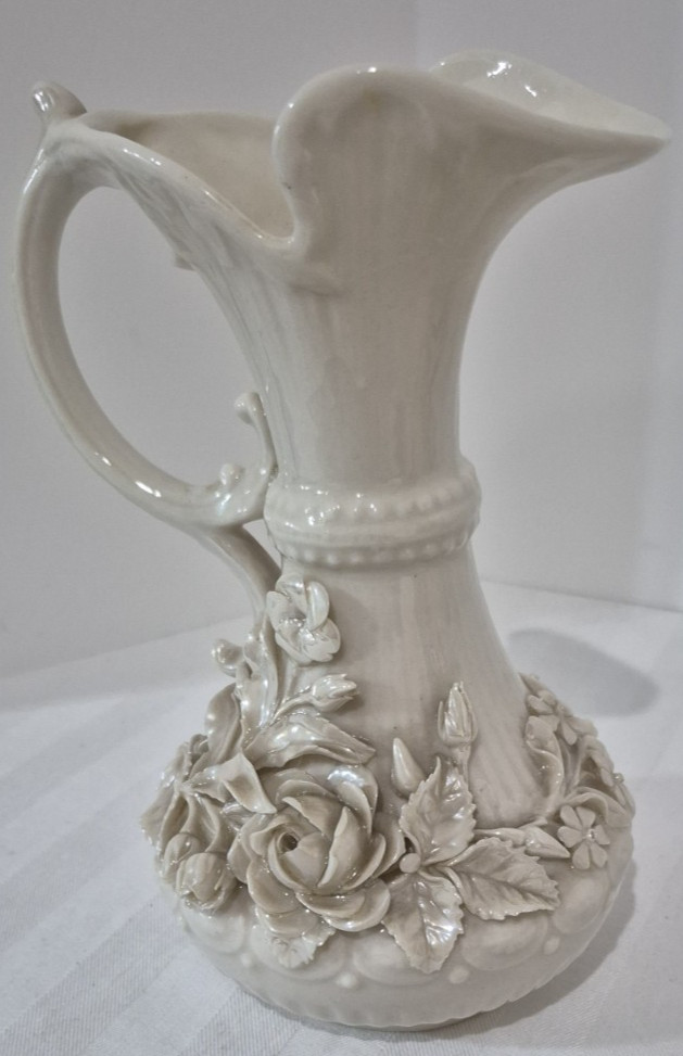 Vintage Belleek Aberdeen Pitcher Applied Flowers Ireland Green Mark
