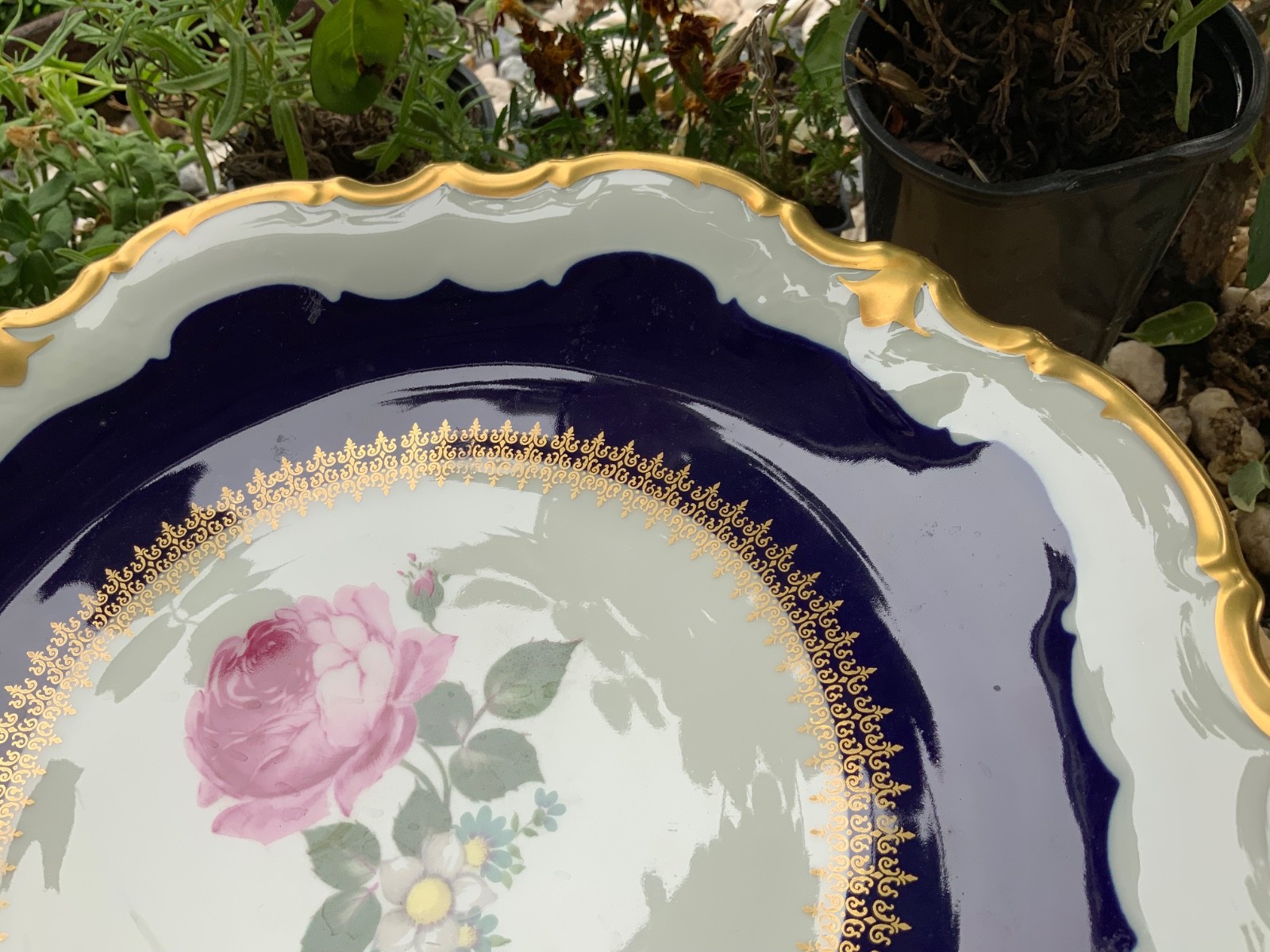 Vintage Reichenbach Echt Kobalt Cobalt Blue Footed Cake Plate Tray AS IS