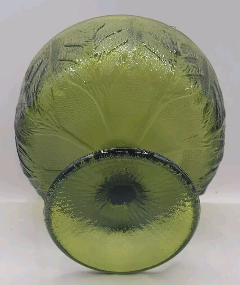 Vintage FTD Avacado Green Glass Footed Dish Oak Leaf Pattern