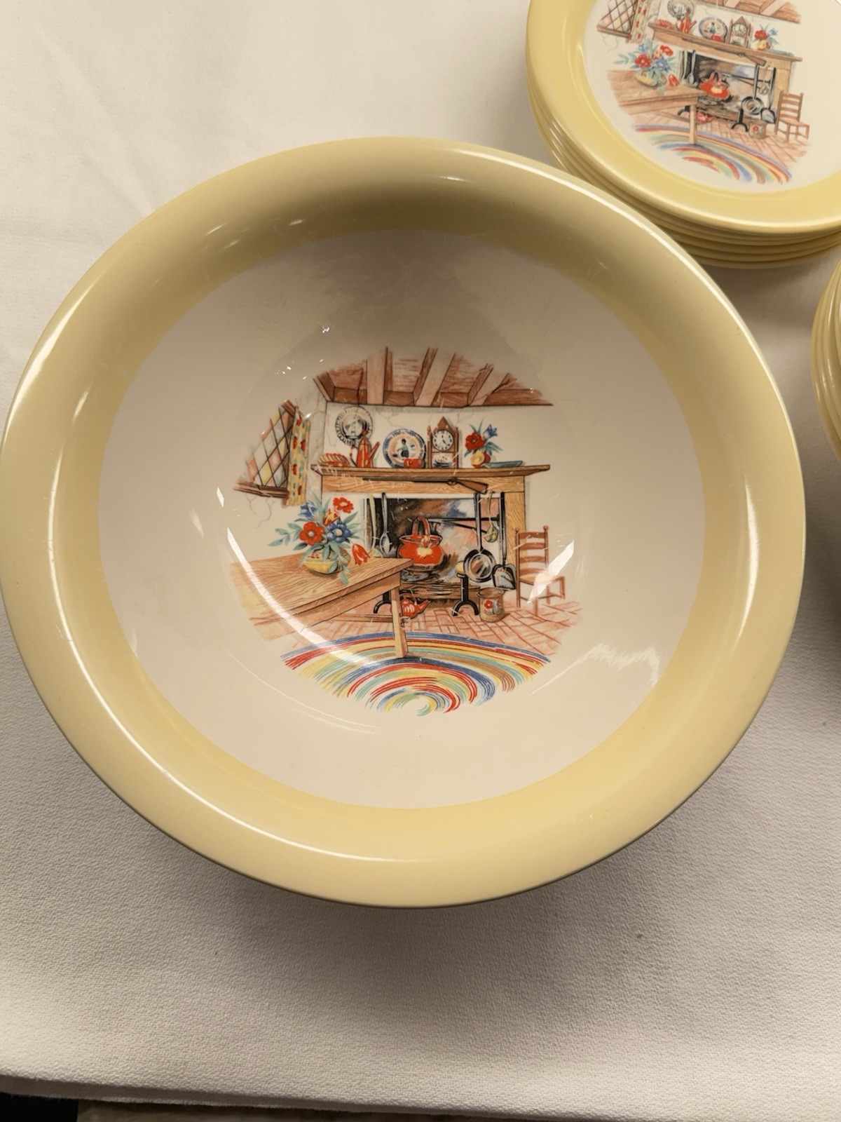 26pc Homer Laughlin Eggshell Colonial Kitchen Hearth Yellow Rim 1941 Swing Set