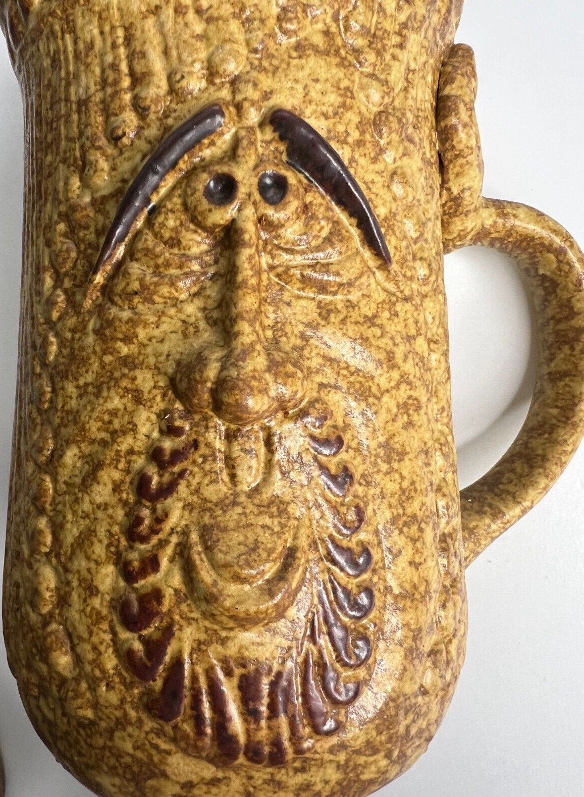 Ugly Funny Face 3D Coffee Beer Mug Art Pottery Stoneware Studio Art Eyebrows