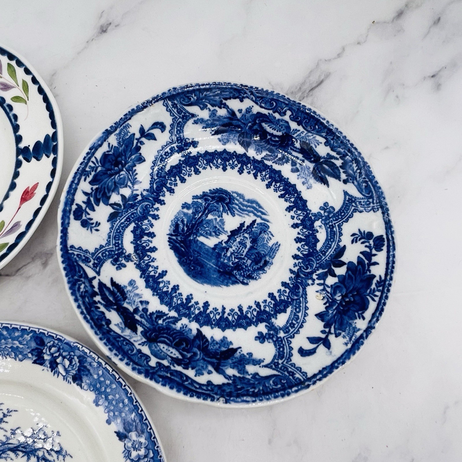 Set of 13 Vtg Atq Blue & White Plates Wall Collage Display Decor Mostly England