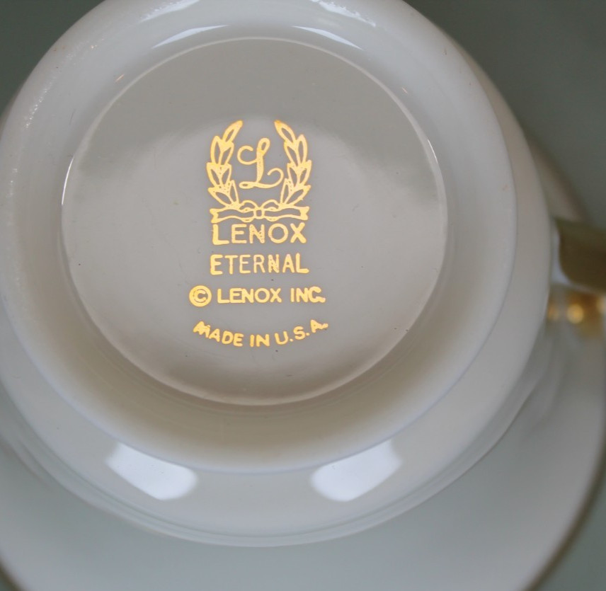 Lenox – Eternal – Footed Cup & Saucer Set – TWO – 2 – USA – Gold Trim