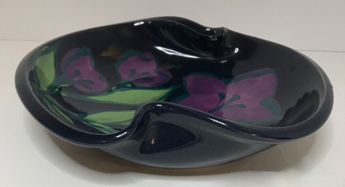 Handmade ceramic decorative bowl with pinched sides hand painted 8.5 inches