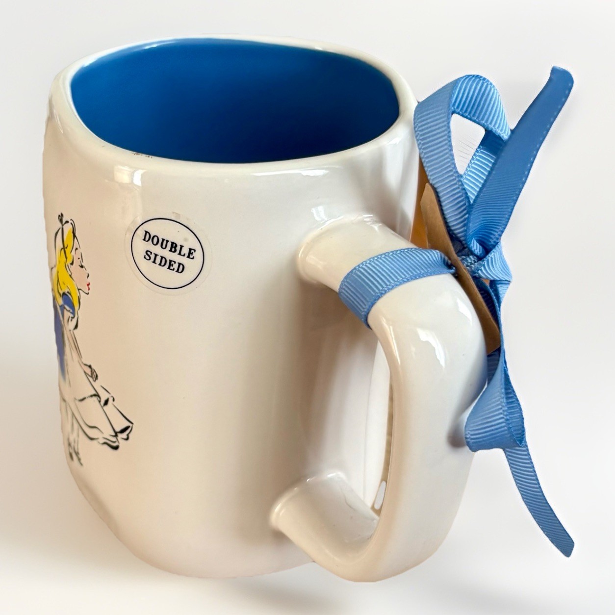 NWT RAE DUNN DISNEY ALICE IN WONDERLAND Double-Sided Ceramic Mug White/Blue Y2K