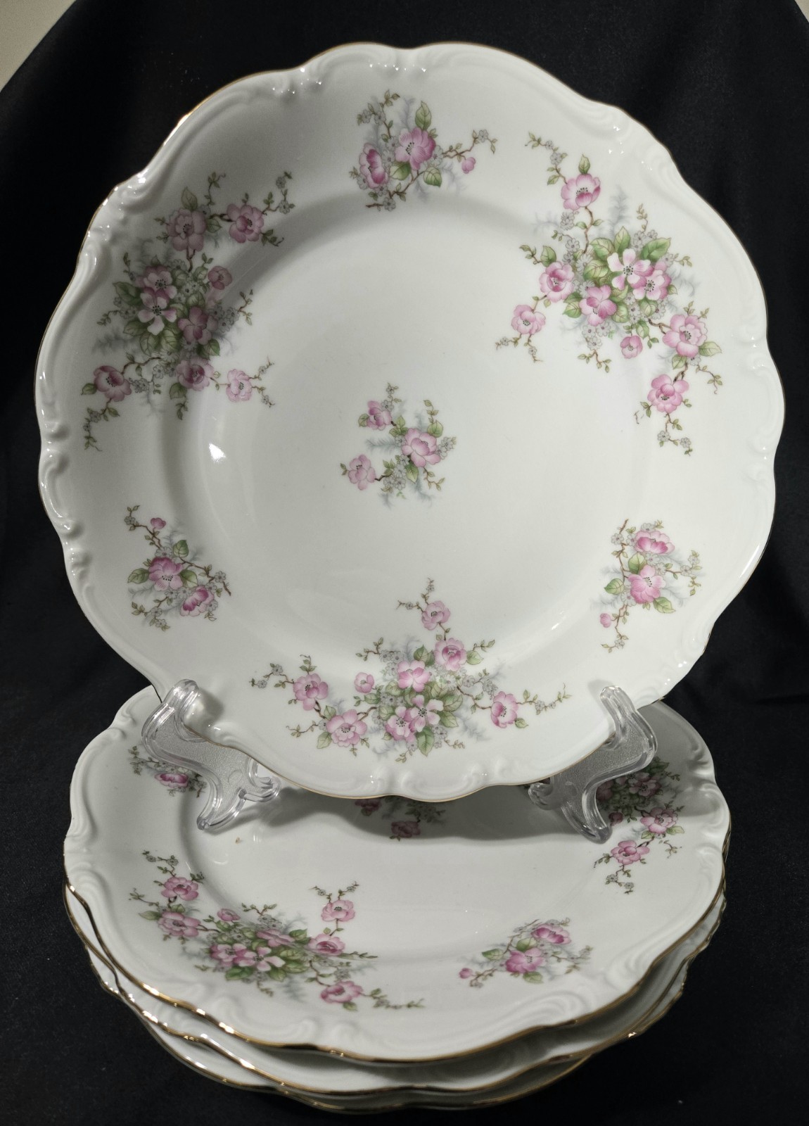 MINT Johann Haviland Bridal Rose Bavaria 4 Dinner Plates Pink Roses 10″