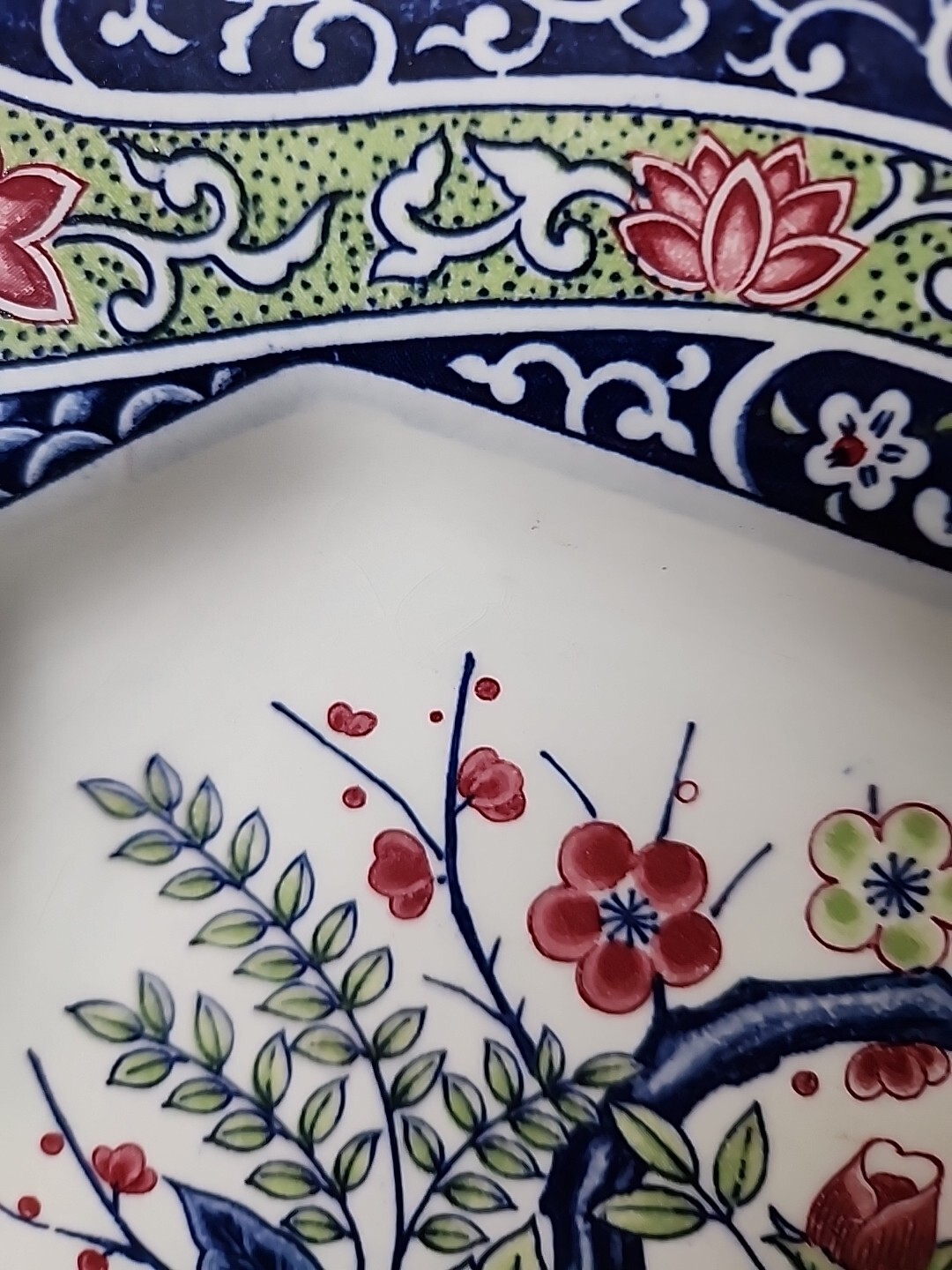 Blue Transferware Polychrome 13.5″ × 11.3/4″ Platter Florals